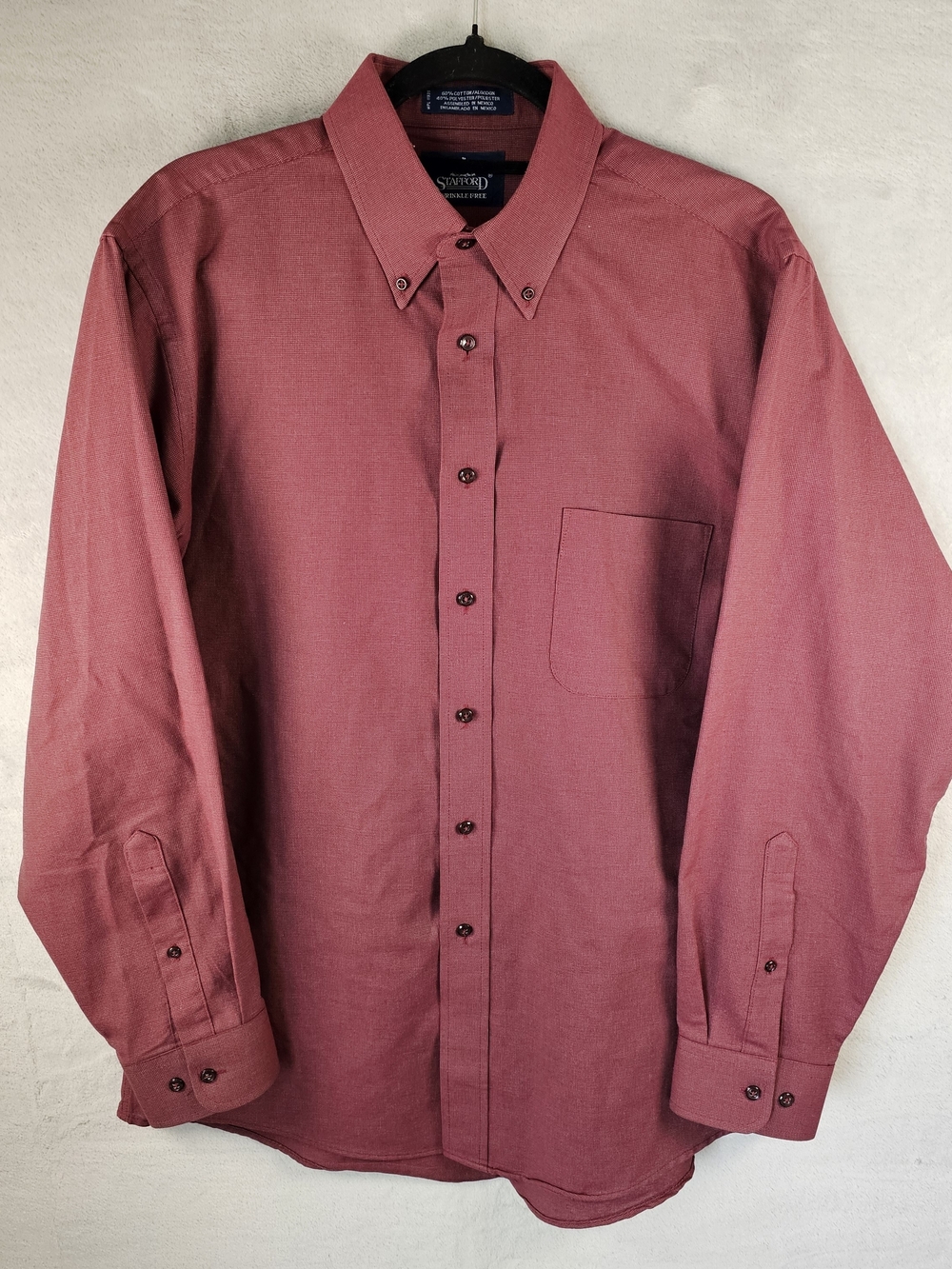 Stafford Sz. 16 34/35 Men's Wrinkle-Free Red Button-Down Dress Shirt Cotton
